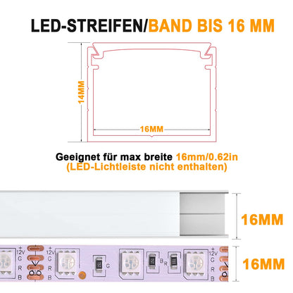 Angdarun LED Profile Aluminum 6 Pack, LED Profile for Width up to 16mm Stripe/Strip, Aluminum Profile 1m/3.3ft for LED Channel