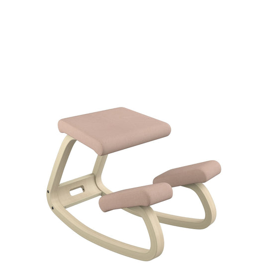 Varier Variable balans - The original kneeling chair, perfect for working at home - Fabric in apricot and wooden base in natural lacquered ash wood.