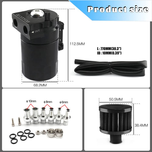 Finoki Oil Catch Tank Decanter Oil Tank 300ML Aluminum Fuel Tank Can Oil Storage Tank for Car with Air Filter and Universal Hose Oil Jug Replacement Parts Accessories (Black)