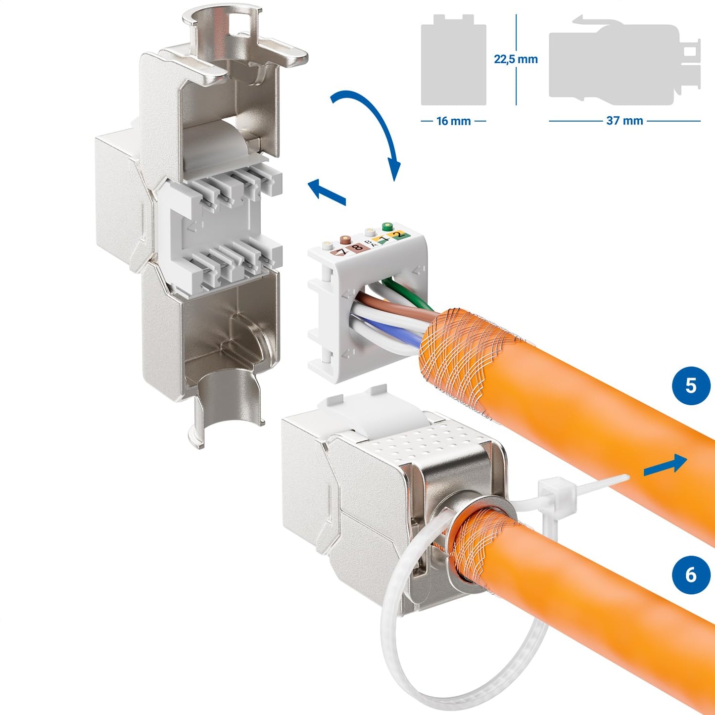 deleyCON 48x Keystone Module CAT 6a Jack - Fully Shielded STP RJ45 Socket Tool-Free Thanks to Snap-In Installation CAT Raw Cable 500 MHz 10 Gbit/s