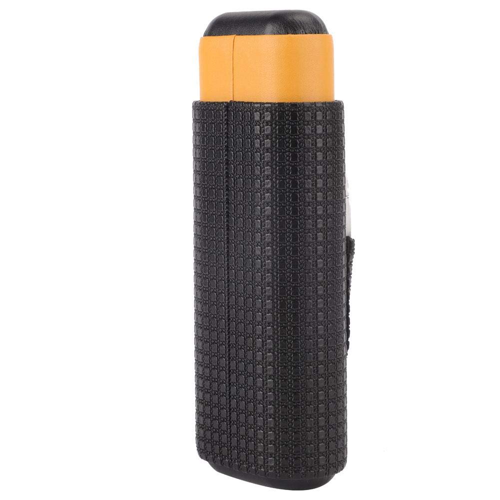 Black leather travel humidor made of cedar wood with 2 tubes and cigar cutter.