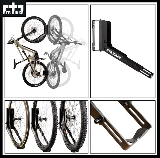 RTR BIKES Kranked Twist Pro-Hanger/Wall Mount Bike Swivel Bracket - Perfect for garages or bike shops.