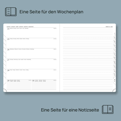 POPRUN Calendar 2026 Book calendar Softcover with PU leather, approx. A4 (26.5 x 21.5 cm) - Appointment planner, weekly planner notebook (Jan. 2026-Dec. 2026) with 100 GSM paper