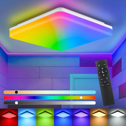 IEGLED LED ceiling light dimmable RGB color changing, 24W 2400LM LED ceiling lamp dimmable with remote control, LED bulb RGB, IP54 bathroom light living room light children's room light hallway light 28x28x4.8cm