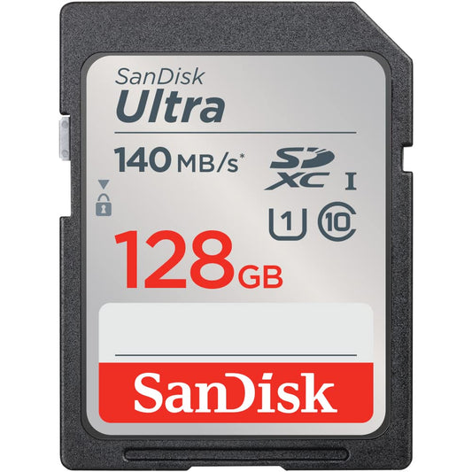SanDisk Ultra SDXC UHS-I Memory Card 128GB (For entry-level and mid-range compact cameras, Full HD videos, U1, C10, V10, up to 140MB/s read speed, 10-year warranty)