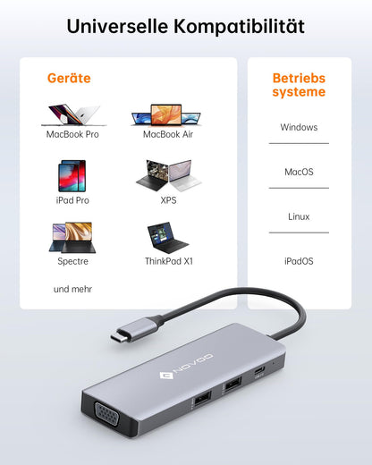 NOVOO Docking Station USB C Dual HDMI 8 in 1 USB C Hub with 4K@120Hz DisplayPort, 2 HDMI 4K@60Hz, VGA, 2 USB-A + 1 USB-C data ports, PD 100W laptop adapter 4 monitors for iPhone 15/MacBook/Dell/Lenovo/Surface