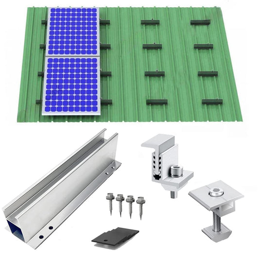 Warmfei Solar Panel Mounting Bracket System, PV Module Mounting with 230MM Aluminum Profile and Adjustable Clamp for 4X Solar Module 30-35mm Thickness, Solar Panel Mounting for Metal Roof Flat Roof Trapezoidal Sheet