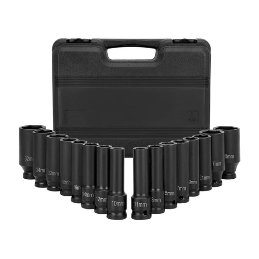 BALLSHOP Impact Wrench Socket Set 16 pcs 1/2 Inch 10-32mm Socket Wrench Set Impact Socket Set Deep and Shallow Assortment for Car Care