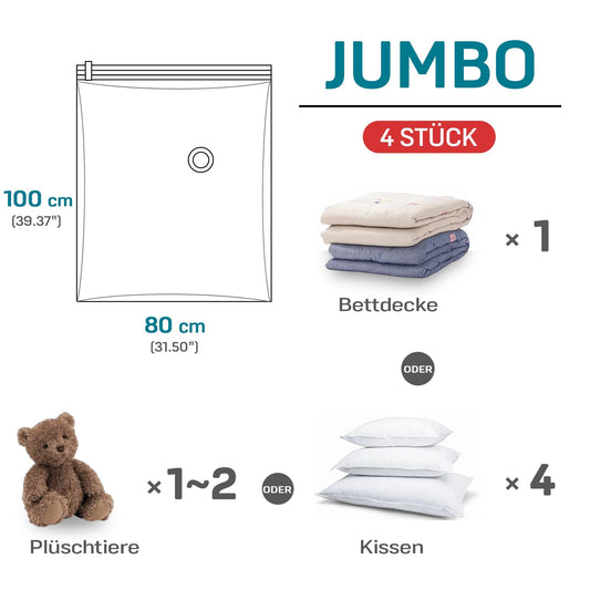 Vacuum bags for clothing comforters, 4 pieces, CaptainFive Vacuum Storage Bags 4 * JUMBO (100 x 80cm) Vacuum Clothes Bags Storage Bags Travel for bedding pillows clothing comforters