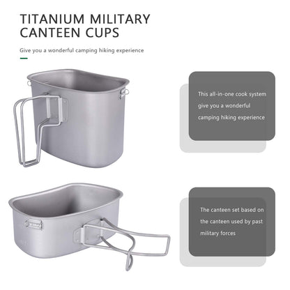 iBasingo Titan Field Bottle Set - Lightest Military Cookware 1100ml water bottle, 750ml & 400ml pot with lid, hanging steel wire & camouflage pouch. Cookware for outdoor camping hiking Ti2049C
