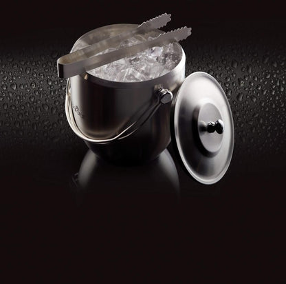 Bar Craft ice bucket with lid and ice tongs, polished stainless steel, handle, in gift box, 1.9 liter capacity, 12 x 17 x 22 cm