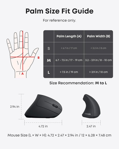 Anchor 2.4G Wireless Vertical Ergonomic Optical Mouse for Windows and Mac OS, USB, 800/1200/1600 DPI, 5 buttons