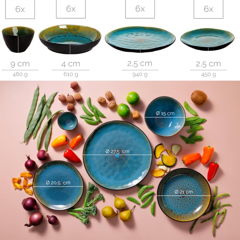 Palmer Lotus 24-piece dinnerware set for 6 people - Modern stoneware tableware, versatile and dishwasher, microwave, and oven safe.