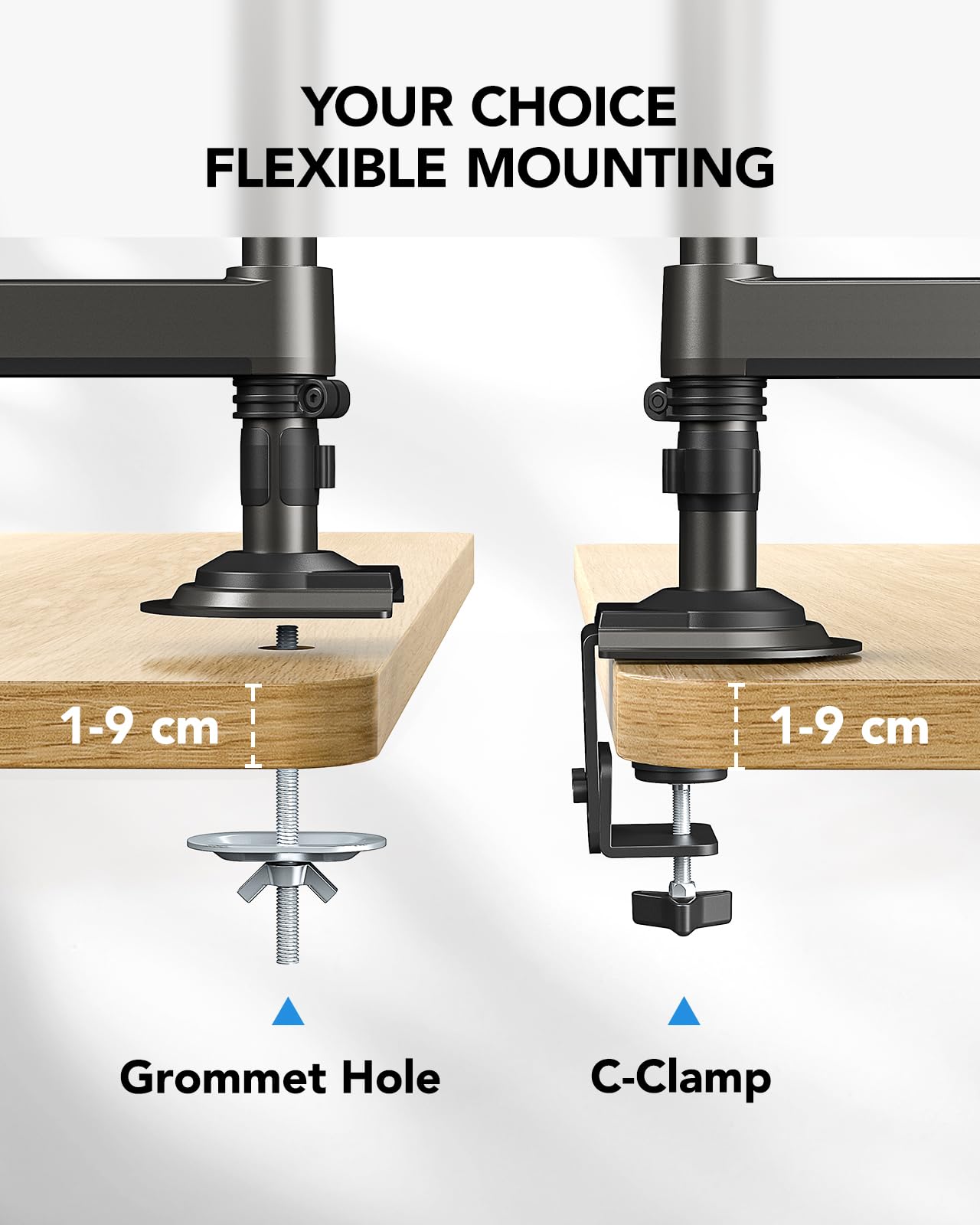 HUANUO Dual Monitor Mount Stand for 13-32 Inch Screens, Dual Monitor Arm Stand with 9KG Capacity Per Arm, Adjustable Height, Tilt and Swivel, VESA 75/100mm Compatible.