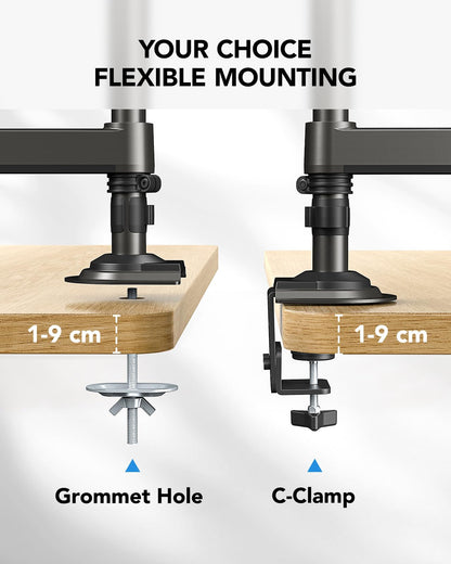 HUANUO Dual Monitor Mount Stand for 13-32 Inch Screens, Dual Monitor Arm Stand with 9KG Capacity Per Arm, Adjustable Height, Tilt and Swivel, VESA 75/100mm Compatible.