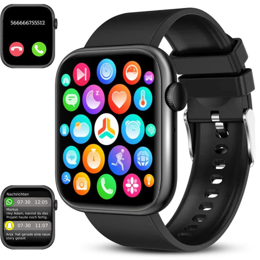 Deunis X7 Smartwatch 1.96 inch for Women Men with phone function and notifications, compatible with Android and iOS, sleep monitor, pedometer, fitness tracker (Black)
