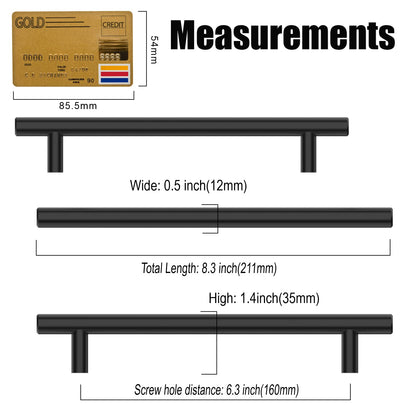 Amerdeco 20pcs Furniture Handles Stainless Steel Black 160mm Hole Distance Cabinet Handles for Kitchen, Drawers & Wardrobe UK0024