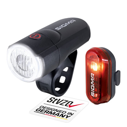 SIGMA Aura 30 & Curve | battery-powered bike lights set | tool-free installation | splash-proof | StVZO approved | front + rear bike light