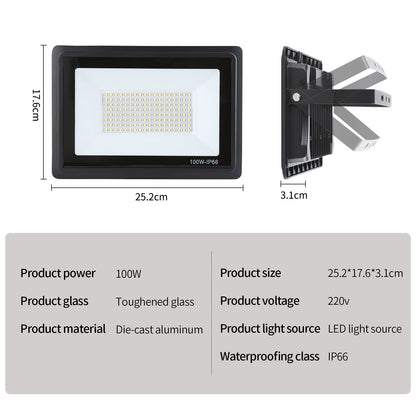 100W Floodlight: 6000K Cool White Super Bright 10000LM IP66 Waterproof LED spotlight for backyard/stadium/workshop outdoor lighting (4pcs, 100W)