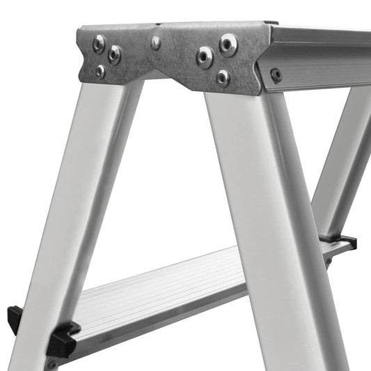 Step ladder with 4 steps - double-sided professional aluminum ladder, up to 125 kg load capacity, folding step stool for household, FORTENA (2x4 steps)