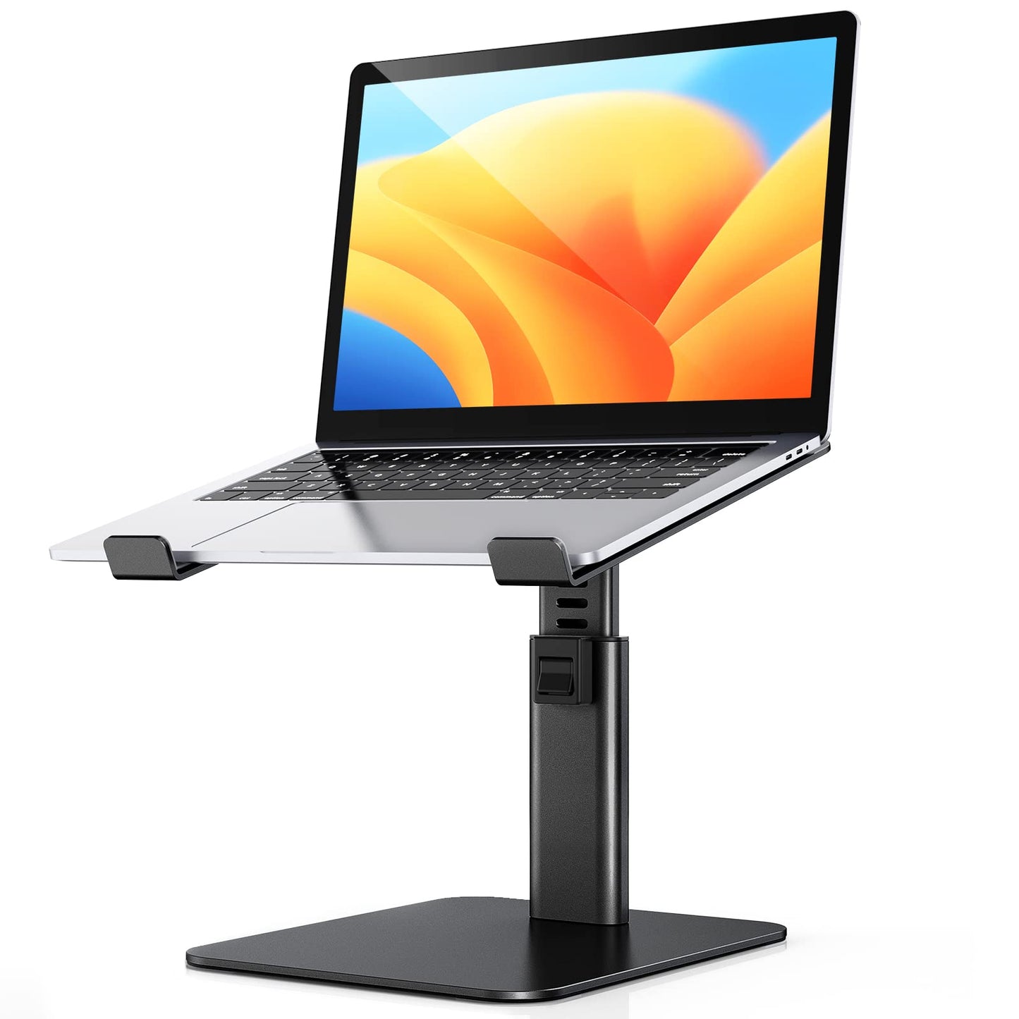 Babacom laptop stand, 8 adjustable heights aluminum cooling pads laptop stand, ergonomic ventilated laptop stand compatible with MacBook, Air, Pro, all 10"-16" notebooks - black