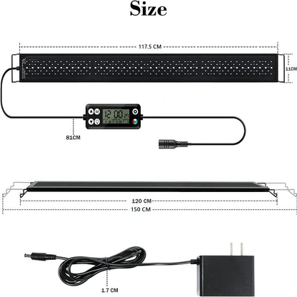 Aquarium LED Lighting, 42W Dimmable Aquarium Light with Timer for 120cm 2815 lumen Aquarium Fish Tank Fish Plant with Adjustable Bracket