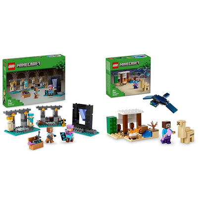 LEGO Minecraft The Armory, gaming set with hero figures & Minecraft Steve's Desert Expedition, set for the video game for boys and girls.