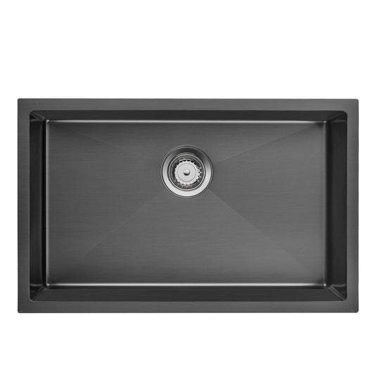 Kitchen sink, 1 basin, 70 x 44 cm, Auralum stainless steel sink with drain and plug, washbasin, for kitchen installation, with floral or undermount design, black sink