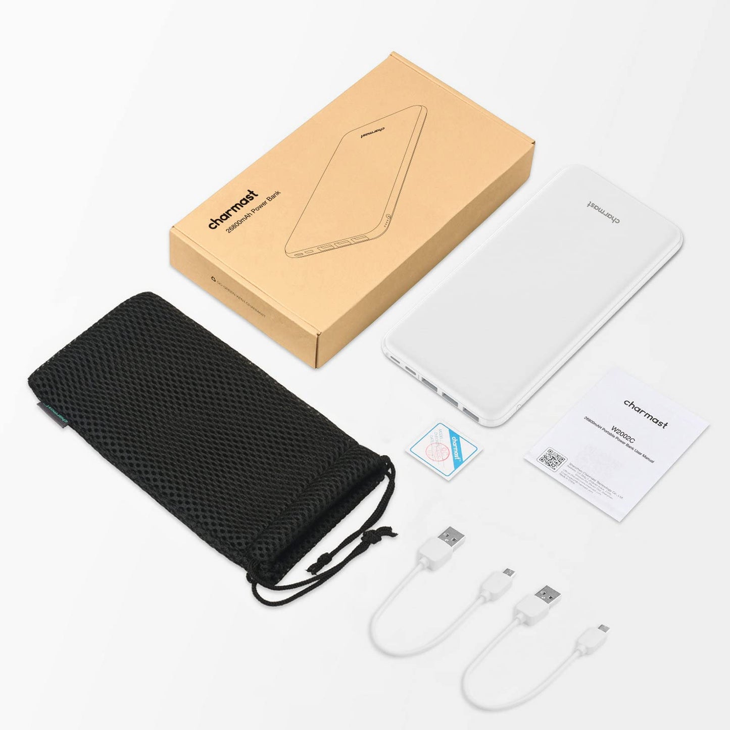 Charmast Power Bank, Ultra Slim Powerbank 26800mAh with 4 outputs & 3 inputs, USB C In & Out External Portable Chargers Compatible with iPhone 16/15/14/13/12 Pro Max Plus iPad Samsung Huawei Tablet (White)