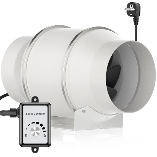 HG Power Pipe Fan 150mm Adjustable, 647m³/h Exhaust Fan with Speed Controller 110-240V Quiet Inline Duct Fan Energy Saving Bathroom Vent Fan for Kitchen Bathroom Garage