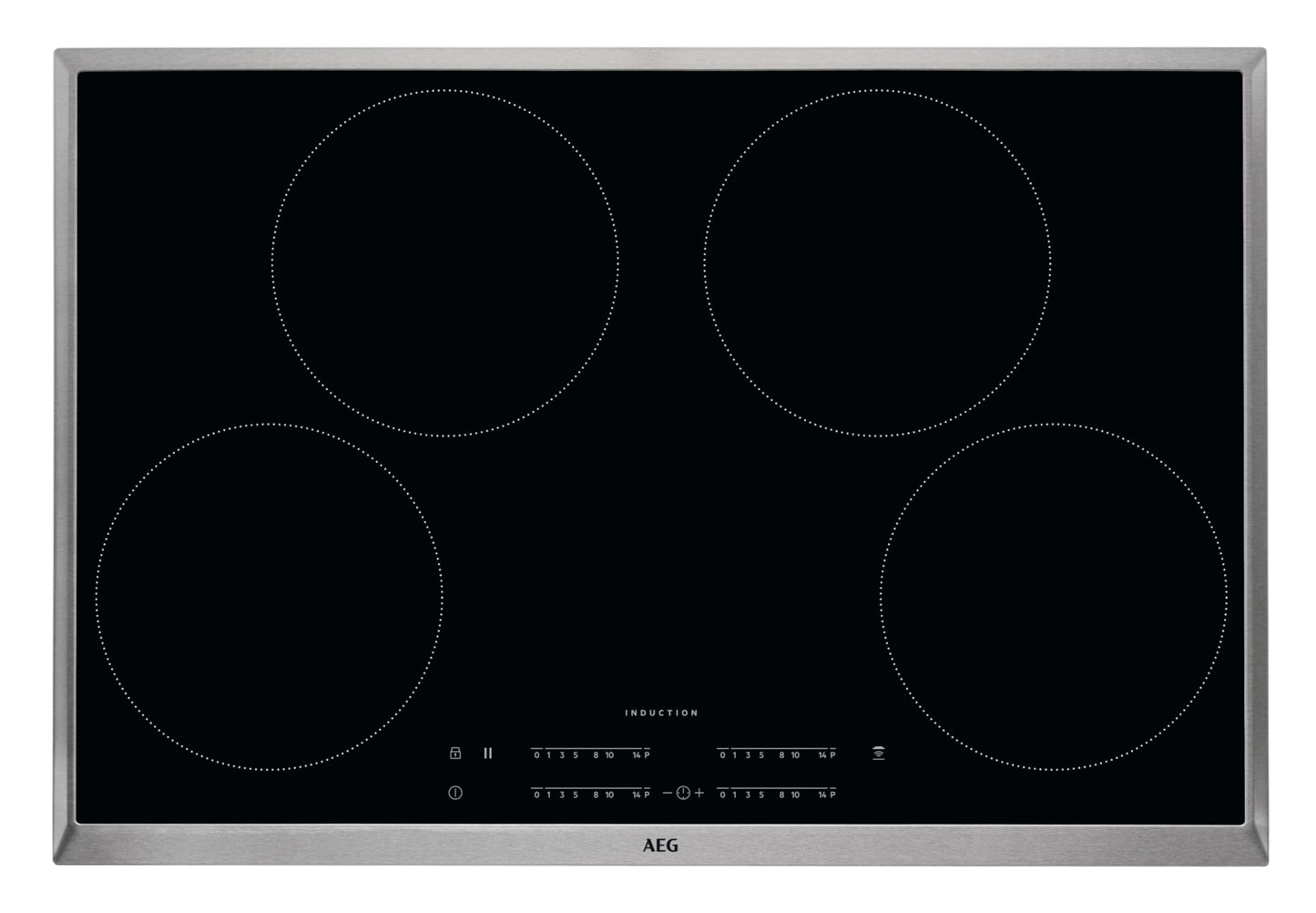 AEG IKB8443AXB Induction Hob with Hob²Hood, Slider Control, 80 cm, Stainless Steel Frame, 4 Cooking Zones, Power Function, Child Lock