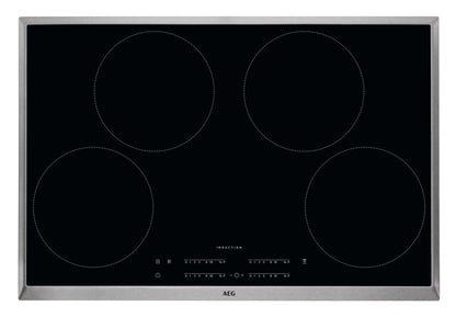 AEG IKB8443AXB Induction Hob with Hob²Hood, Slider Control, 80 cm, Stainless Steel Frame, 4 Cooking Zones, Power Function, Child Lock