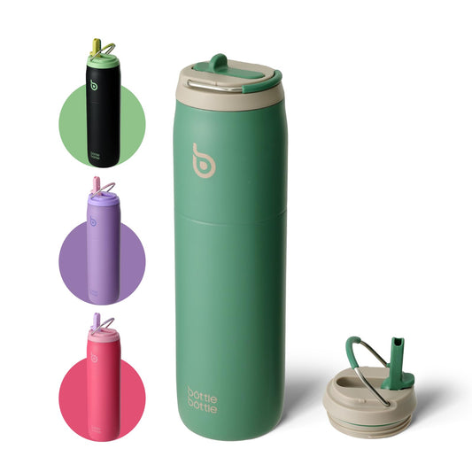 Insulated water bottle Stainless steel 32oz(946ml) with straw handle for sports, travel, gym, double-wall leakproof, BPA-free (Green)
