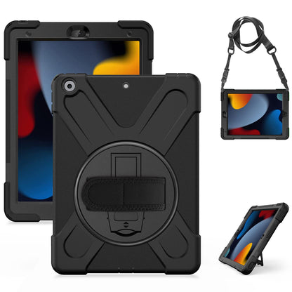 Gerutek case for iPad 9th/8th/7th Generation 10.2 Inch, Shockproof Tough Protective Case with 360° Rotating Stand Pencil Holder Hand Strap Shoulder Strap, Armor Case for iPad 10.2" 2021/2020/2019, Black