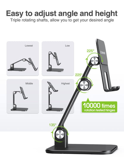 Elitehood Adjustable Aluminum iPad Stand, Adjustable Tablet Holder for Table, Foldable Tablet Stand for iPad Pro 12.9, Air, Mini, Galaxy Tab up to 4-1 Inch - Black