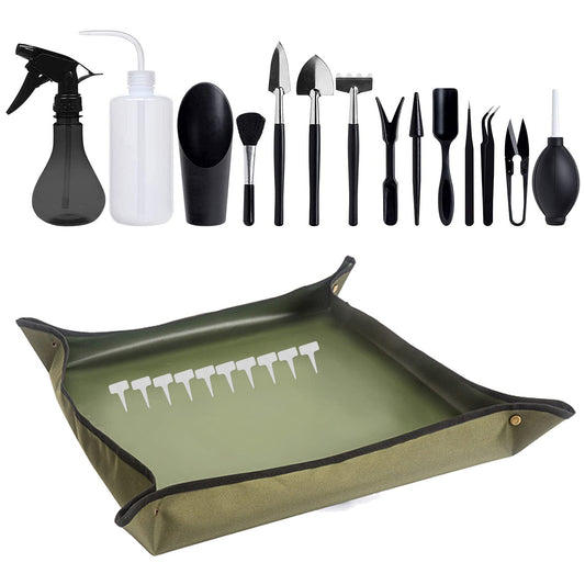 Secwell 25 Pieces Mini Plant Tool Set Succulent Plant Garden Tool With Waterproof Garden Mat Foldable Mini Garden Hand Tool Set for Succulents Potted Plant
