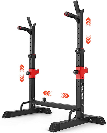 HOP-SPORT Barbell Stand, Adjustable with Safety Bars and Dip Bars for Home Gym, Stable Squat Rack for Barbell Training, Max. Load Capacity 250 kg.