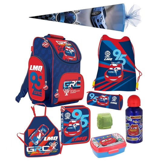 Disney Cars school bag for 1st graders for boys and girls · ergonomic backpack · school bag set (9 pieces with school cone)