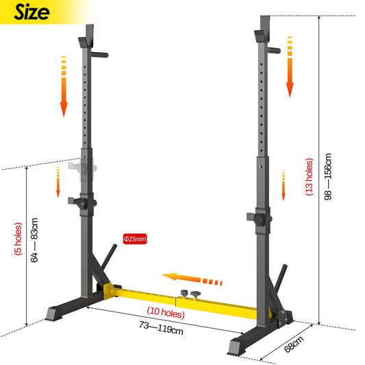 LIFERUN Squat Rack barbell stand, squat stand, adjustable barbell rack height adjustable, multifunctional barbell rack for gym home weightlifting bench press up to 250 kg (Yellow)