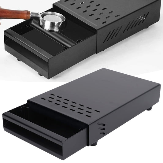 Coffee Knock Box, Modern Stainless Steel Thickened Espresso Knock Box, Space-Saving Removable Drawer, Coffee Grounds Bin with Detachable, Shock-Absorbing Knock Bar and Non-Slip (Black)