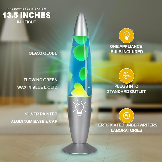 AONESY Lava lamps for adults and kids 34cm dark blue liquid & yellow wax retro astro lamp for home decoration beautiful light gift for Christmas birthday Halloween.