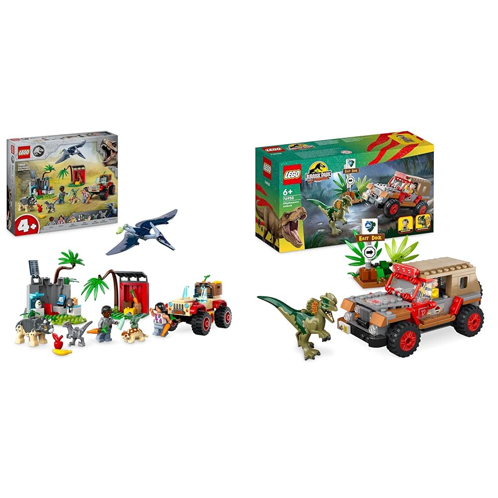 LEGO Jurassic World Baby Dino Rescue Center & Dilophosaurus Ambush from Jurassic Park, Dinosaur Toy Set with Figure and Jeep for Kids ages 6+ 76958