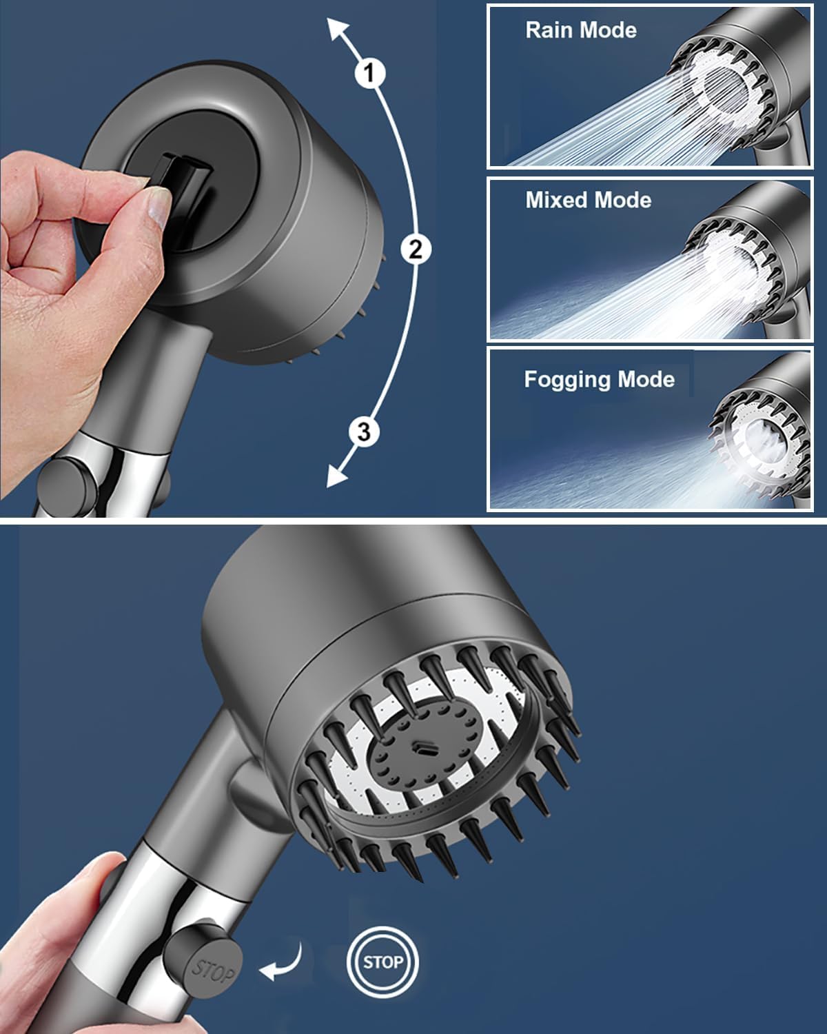ButterFox shower head with filter, high pressure handheld shower head with hose, 4 spray modes water-saving shower head with 15-layer filtration, adjustable shower head for adults, children, pets.