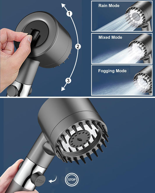 ButterFox shower head with filter, high pressure handheld shower head with hose, 4 spray modes water-saving shower head with 15-layer filtration, adjustable shower head for adults, children, pets.