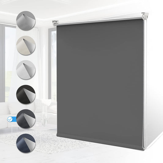 Blackout roller blind without drilling, for windows 47" x 78" (fabric width 45") in dark gray. Thermal roller blind with clamp fixing, side pull roller blind for privacy and sun protection. Wall mountable.