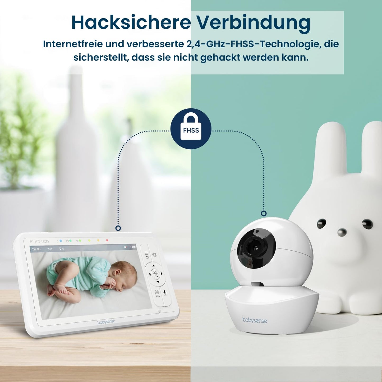 Babysense Baby Monitor HD 5 Inch with 2 Cameras, Video Baby Monitor without WiFi, Night Light, Lullabies, 300m Range, Two-Way Audio, 4x Zoom, 4000mAh Battery