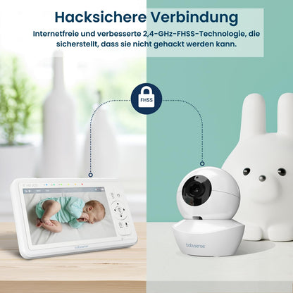 Babysense Baby Monitor HD 5 Inch with 2 Cameras, Video Baby Monitor without WiFi, Night Light, Lullabies, 300m Range, Two-Way Audio, 4x Zoom, 4000mAh Battery