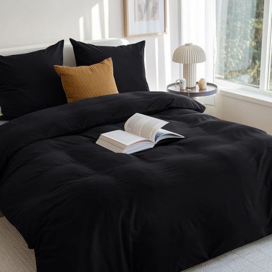 Tifschlaf bedding set 200x220 3 pieces Black, Microfiber 1 duvet cover 220x200 cm + 2 pillowcases 80x80 cm, ÖKO-TEX bedding sets with zipper Soft and wrinkle-free duvet cover