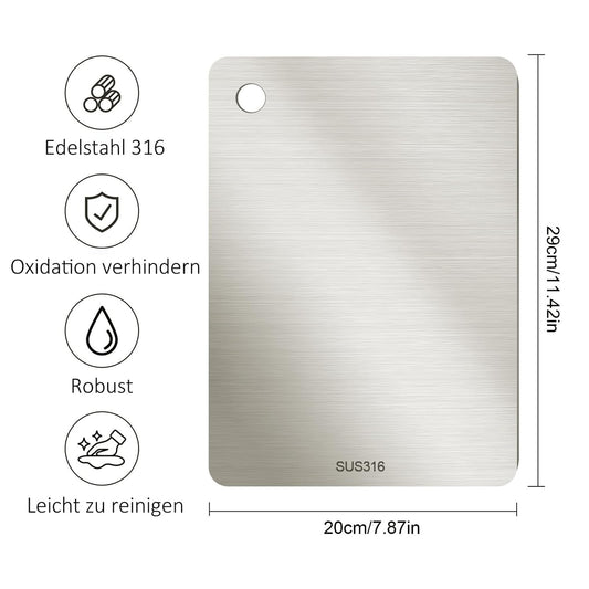 Titan cutting board, 100% stainless steel 316 cutting board, 2025 Antibacterial Double-sided Food Grade Titanium Cutting Board, kitchen board breakfast board dishwasher safe (29 * 20cm)