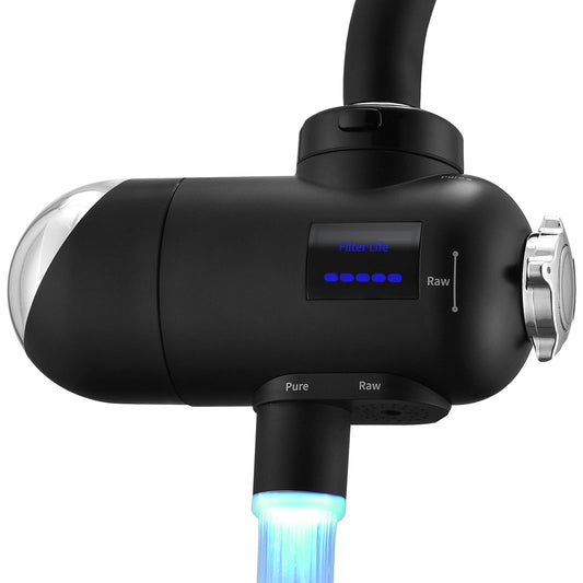HOMELODY water filter faucet 3.0 with LED display, drinking water filter for kitchen, removes chlorine, heavy metals, and bad taste, 12x adapter filters with blue light (1 filter included)